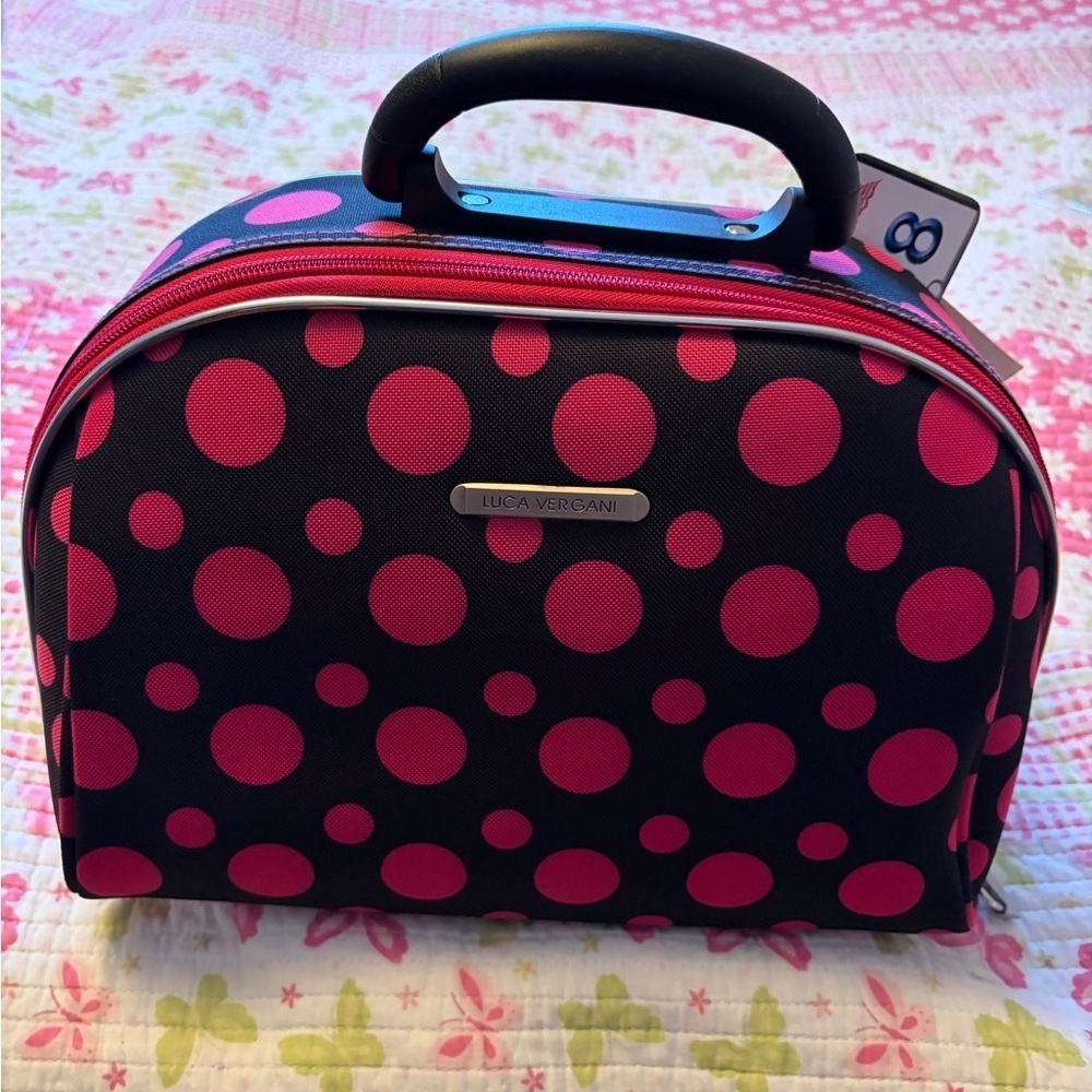 Luca Vergani Polka Dot makeup travel bag/ dome-shaped/soft-sided case.